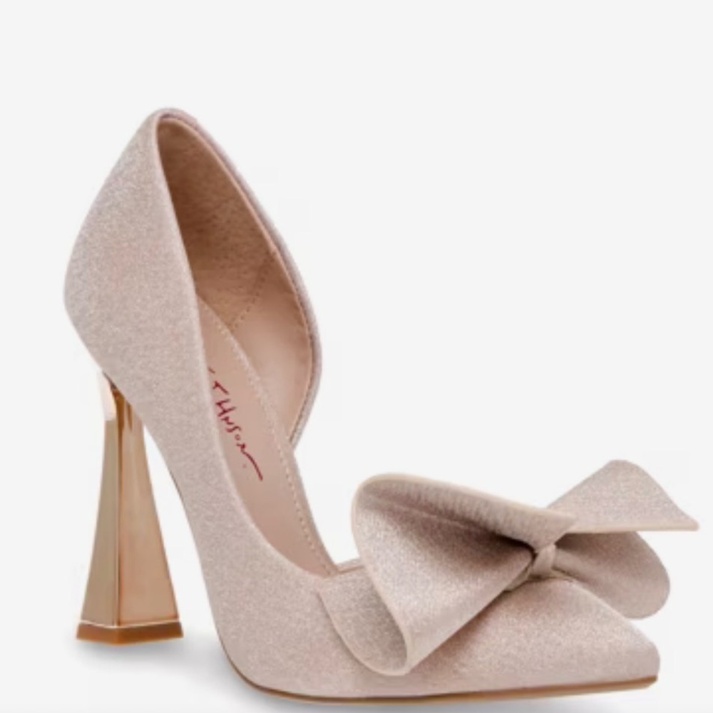 Betsey Johnson Glitter Bow Heels in Gold
